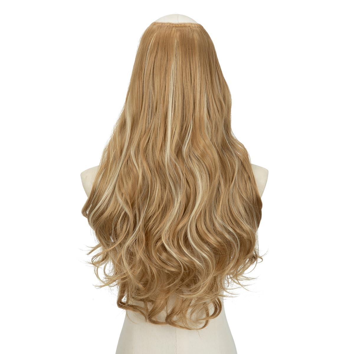 imageSARLA U Part Hair Extensions Dirty Blonde Full Head Clip in Synthetic Wave Curly Hairpiece Long 24 Inch for WomenHoney Blonde Bleach Blonde