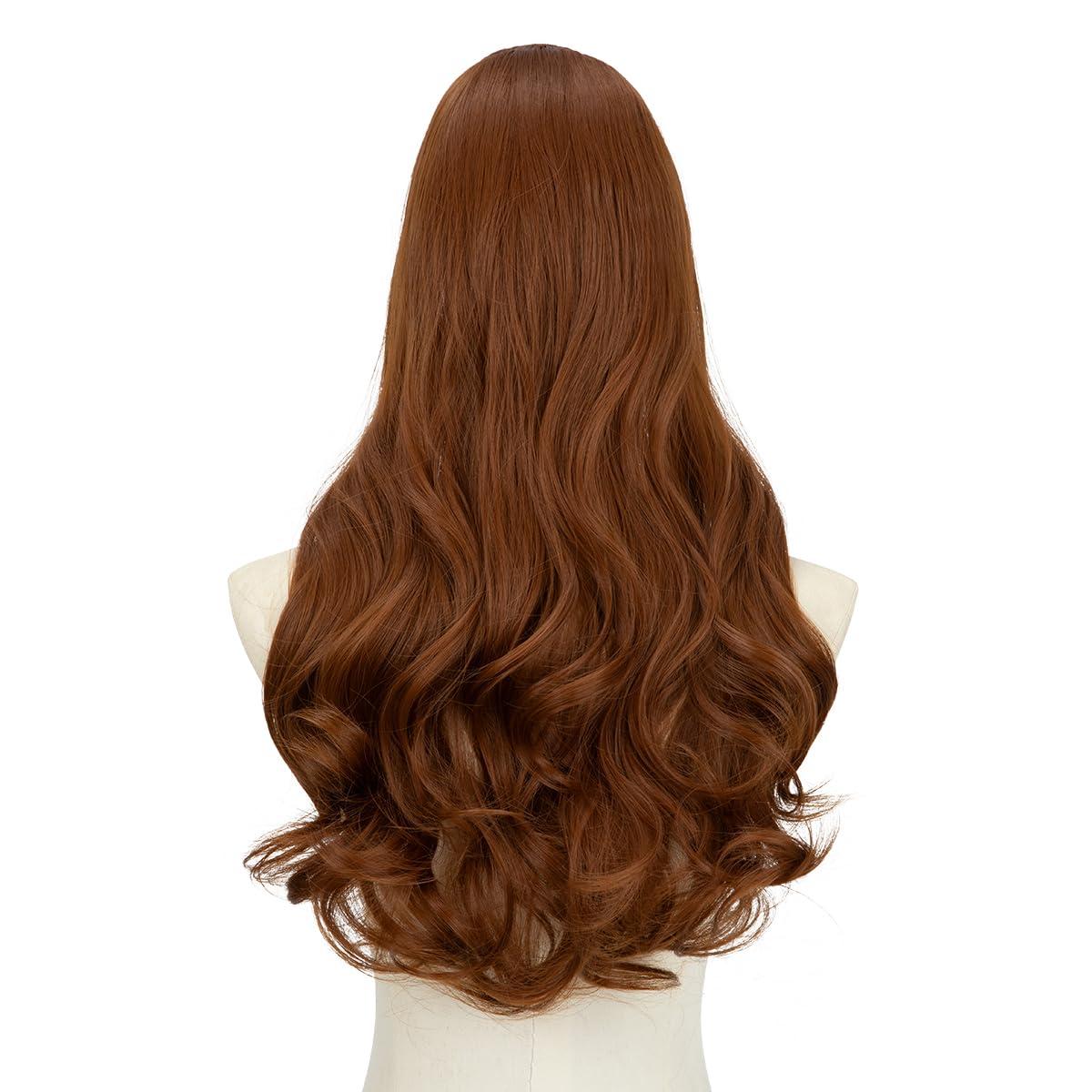 imageSARLA U Part Hair Extensions Dirty Blonde Full Head Clip in Synthetic Wave Curly Hairpiece Long 24 Inch for WomenLight Auburn