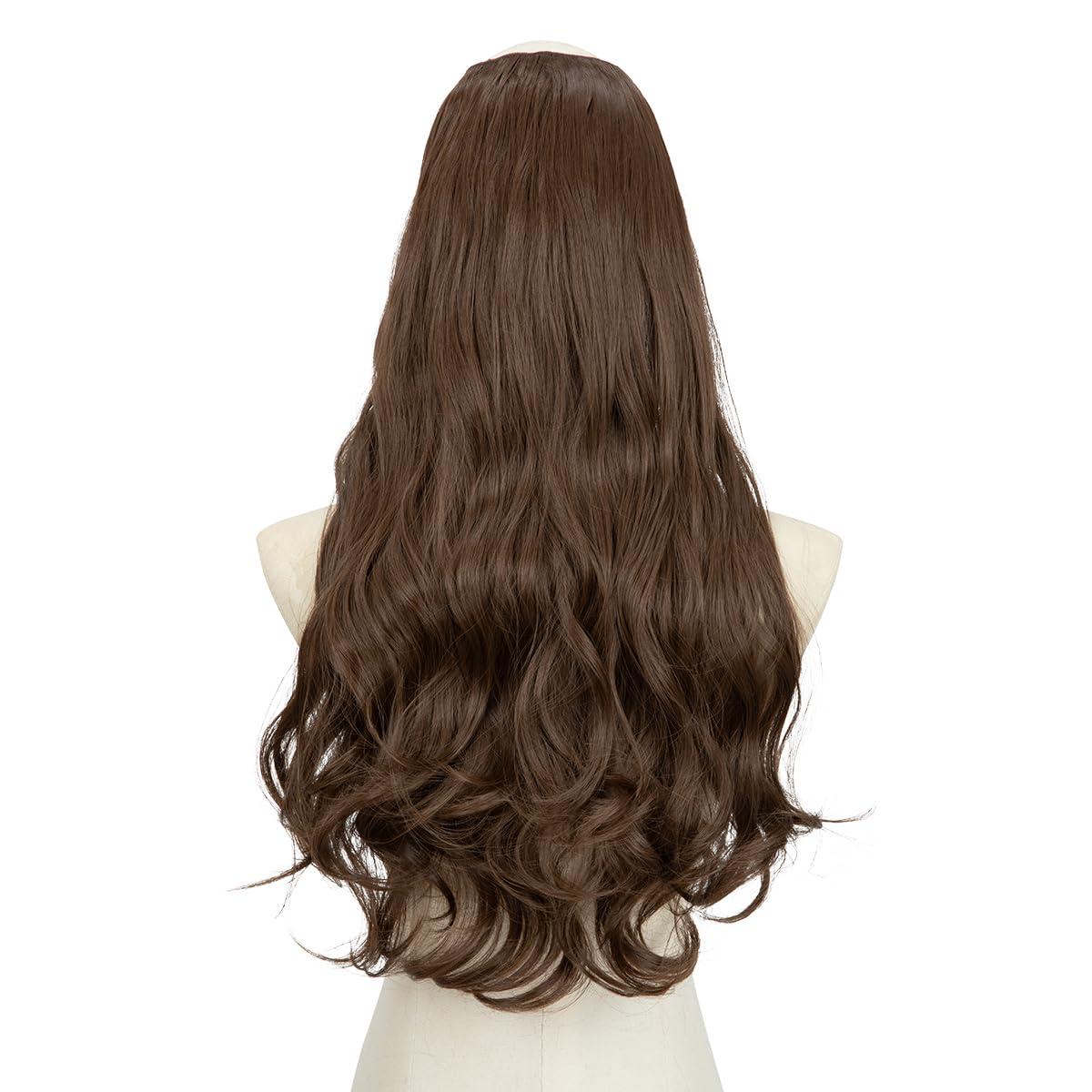 imageSARLA U Part Hair Extensions Dirty Blonde Full Head Clip in Synthetic Wave Curly Hairpiece Long 24 Inch for WomenMedium Brown