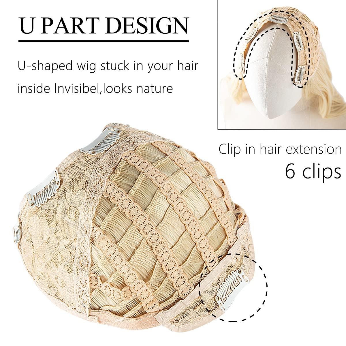 imageSARLA U Part Hair Extensions Dirty Blonde Full Head Clip in Synthetic Wave Curly Hairpiece Long 24 Inch for WomenNatural Blonde