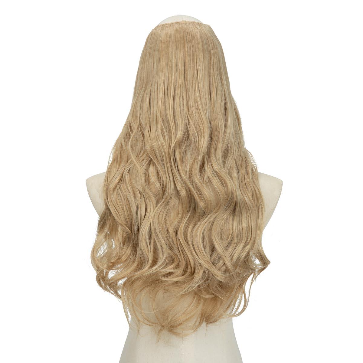 imageSARLA U Part Hair Extensions Dirty Blonde Full Head Clip in Synthetic Wave Curly Hairpiece Long 24 Inch for WomenNatural Blonde