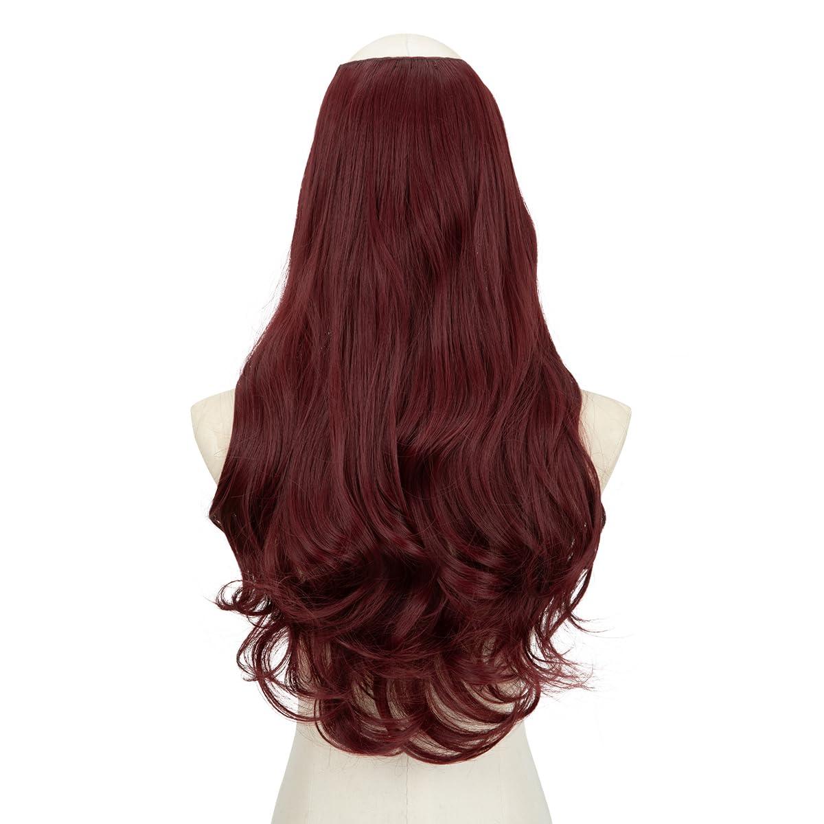 imageSARLA U Part Hair Extensions Dirty Blonde Full Head Clip in Synthetic Wave Curly Hairpiece Long 24 Inch for WomenWine Red