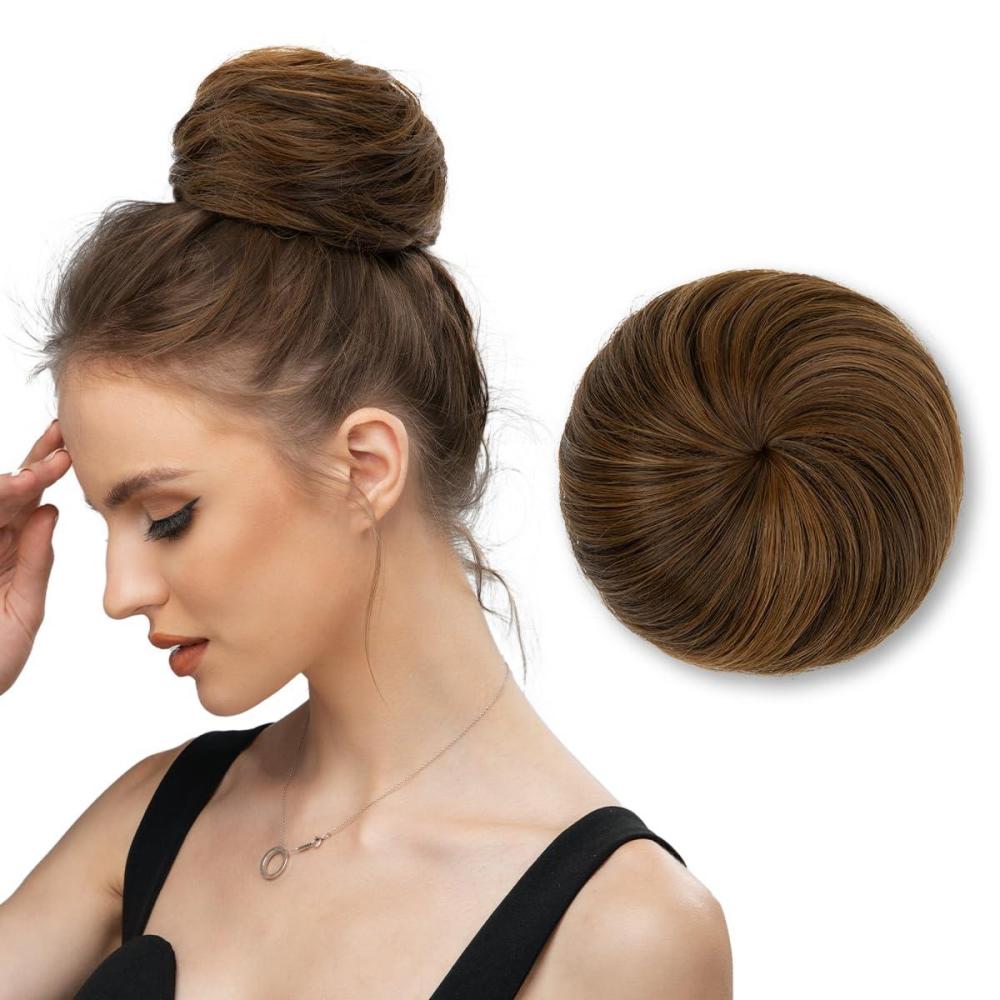 imageSARLA Dark Brown Hair Buns Extension Drawstring Updo Donut Chignon Straight Synthetic Fake Ballet Bun for Women Lady 1 PcsChocolate