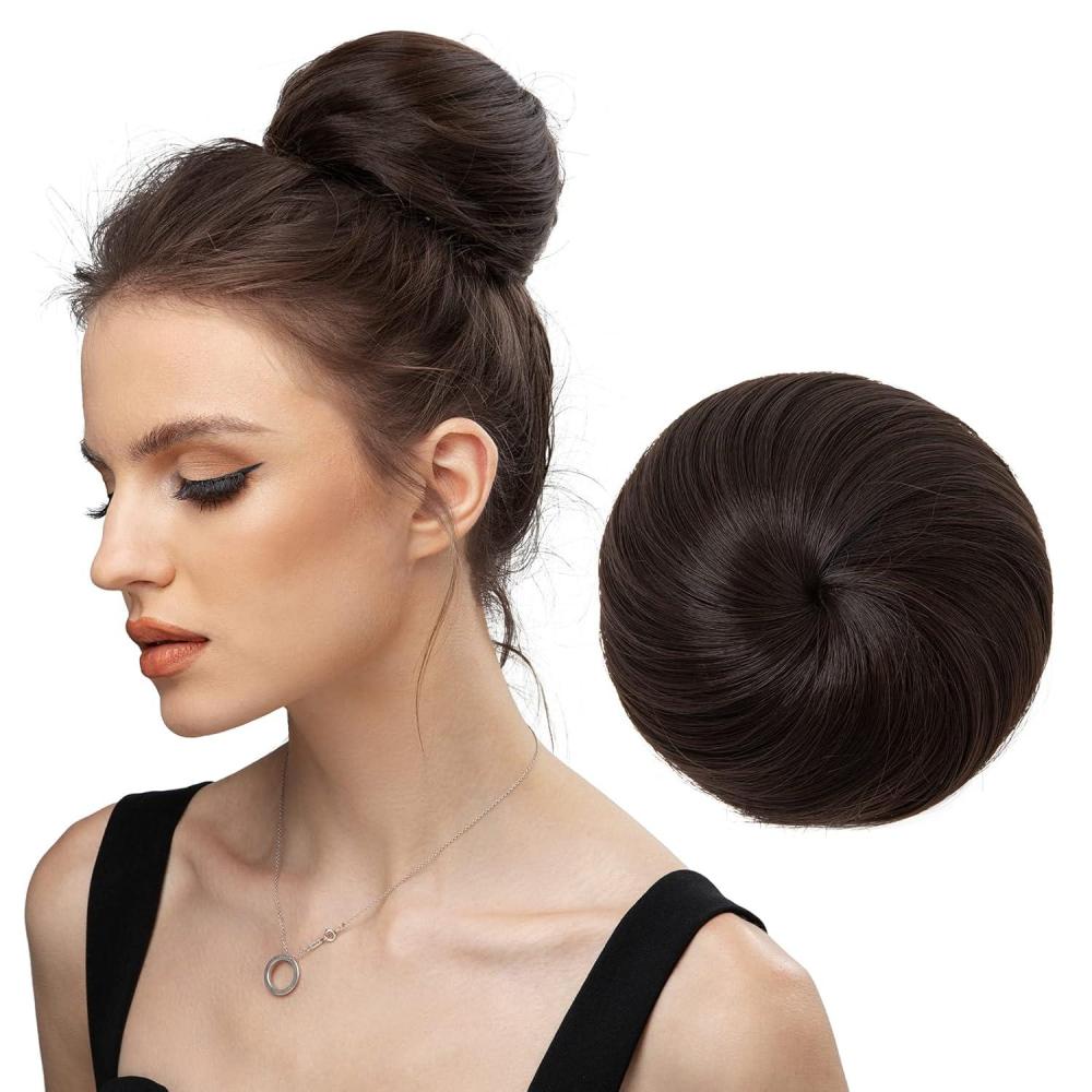imageSARLA Dark Brown Hair Buns Extension Drawstring Updo Donut Chignon Straight Synthetic Fake Ballet Bun for Women Lady 1 PcsDark Brown
