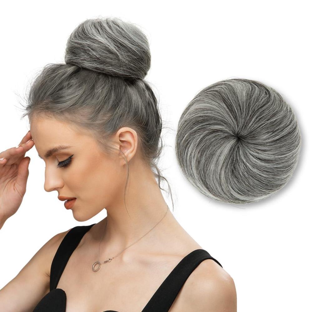 imageSARLA Dark Brown Hair Buns Extension Drawstring Updo Donut Chignon Straight Synthetic Fake Ballet Bun for Women Lady 1 PcsDark Grey