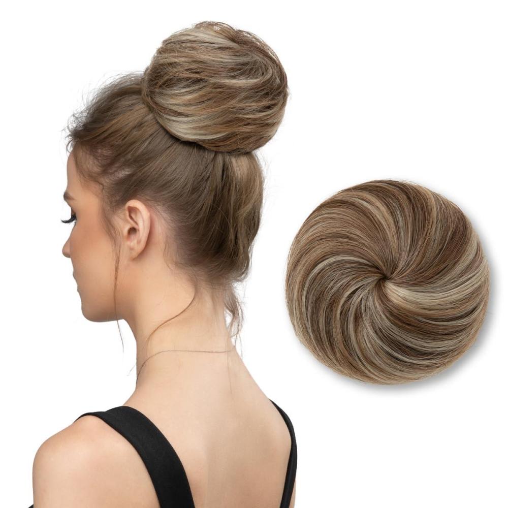 imageSARLA Dark Brown Hair Buns Extension Drawstring Updo Donut Chignon Straight Synthetic Fake Ballet Bun for Women Lady 1 PcsDark Sand