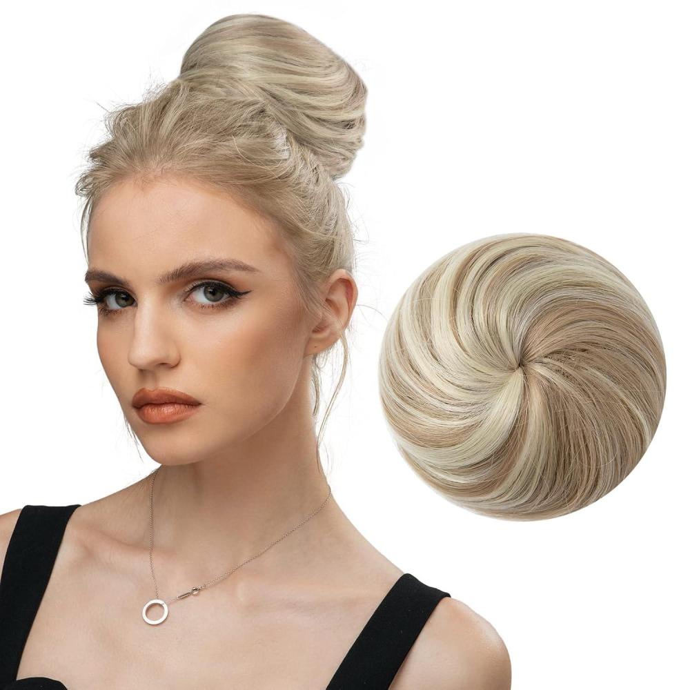 imageSARLA Dark Brown Hair Buns Extension Drawstring Updo Donut Chignon Straight Synthetic Fake Ballet Bun for Women Lady 1 PcsDirty Blonde