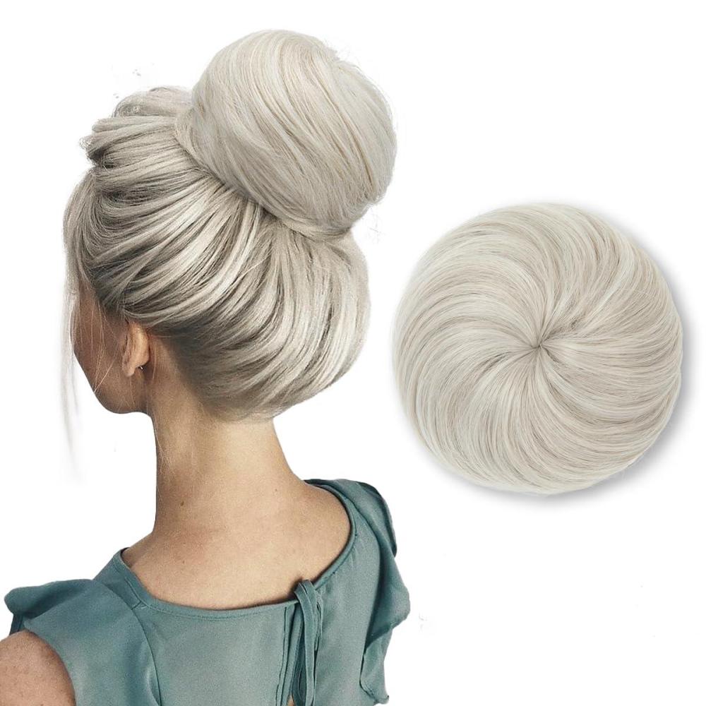 imageSARLA Dark Brown Hair Buns Extension Drawstring Updo Donut Chignon Straight Synthetic Fake Ballet Bun for Women Lady 1 PcsIce Blonde