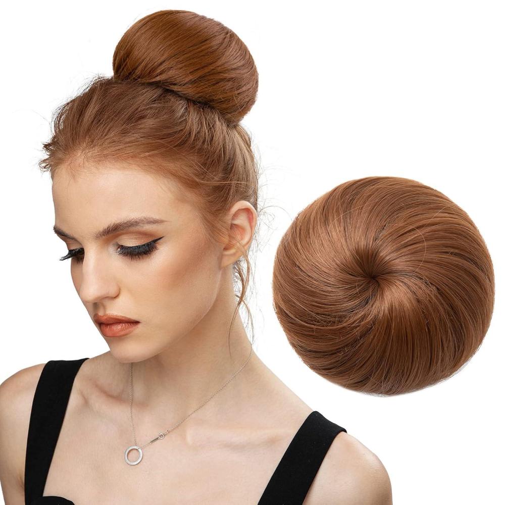imageSARLA Dark Brown Hair Buns Extension Drawstring Updo Donut Chignon Straight Synthetic Fake Ballet Bun for Women Lady 1 PcsLight Auburn