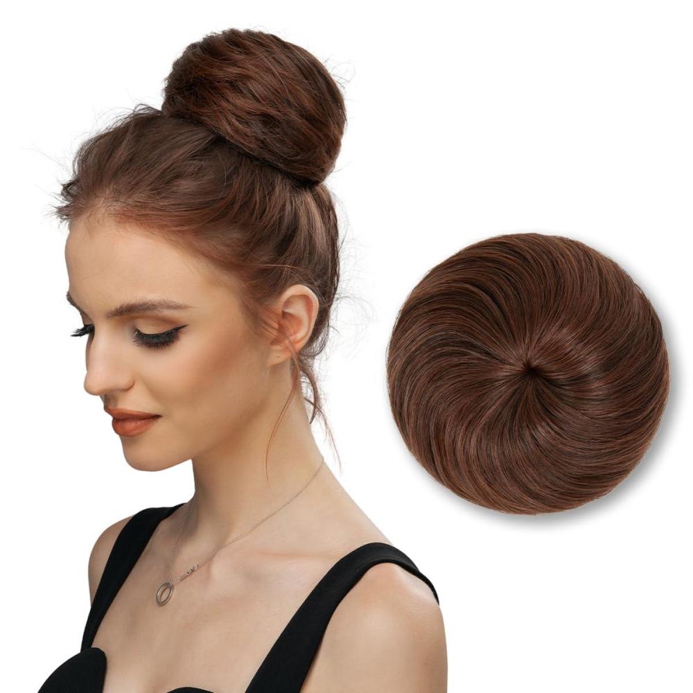 imageSARLA Dark Brown Hair Buns Extension Drawstring Updo Donut Chignon Straight Synthetic Fake Ballet Bun for Women Lady 1 PcsRed Vino