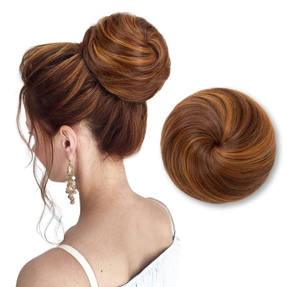 imageSARLA Dark Brown Hair Buns Extension Drawstring Updo Donut Chignon Straight Synthetic Fake Ballet Bun for Women Lady 1 PcsTizian Red