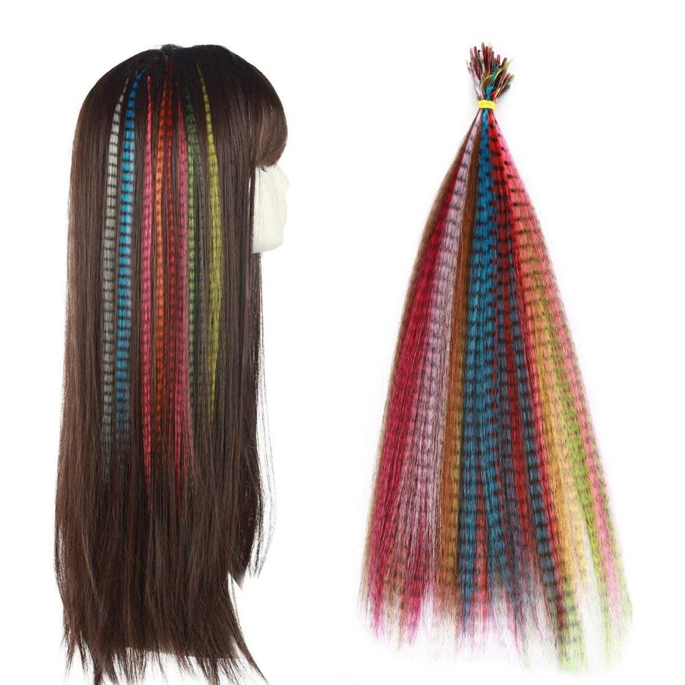 imageSARLA Feather Hair Extensions Kit Synthetic 16 Inch 100 Pcs Itip Hair Feathers for Women 10 Mixed Colors with Plier Hook Beads Heat Friendly Fiber100 pieces No tools