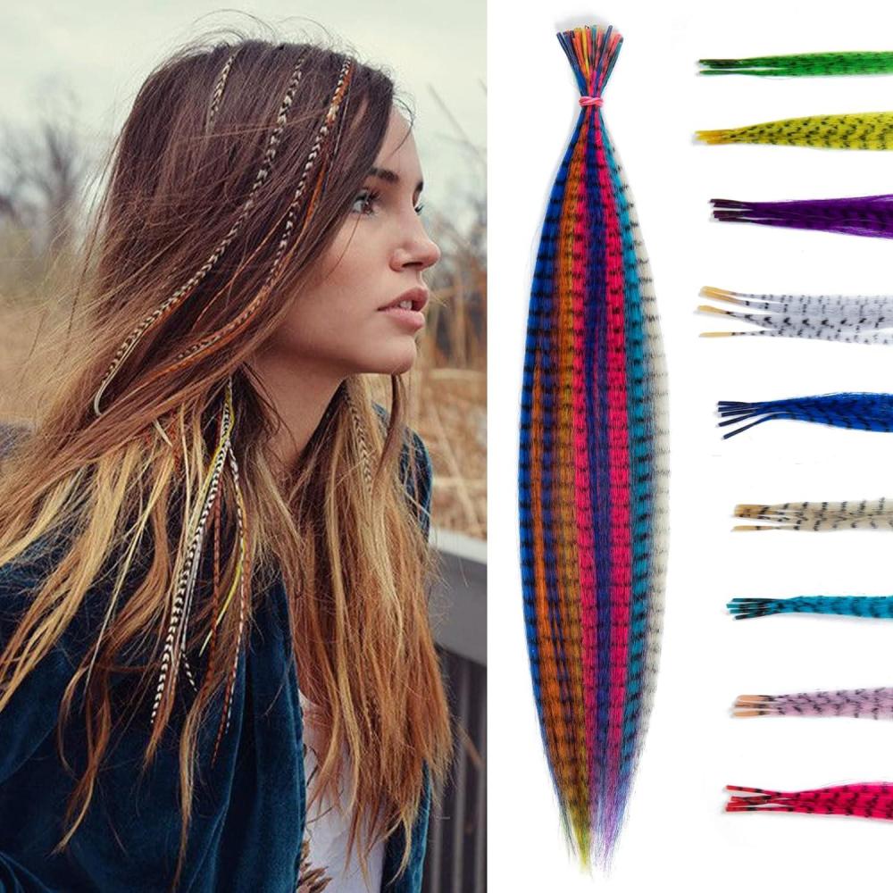imageSARLA Feather Hair Extensions Kit Synthetic 16 Inch 100 Pcs Itip Hair Feathers for Women 10 Mixed Colors with Plier Hook Beads Heat Friendly Fiber50 pieces No tools
