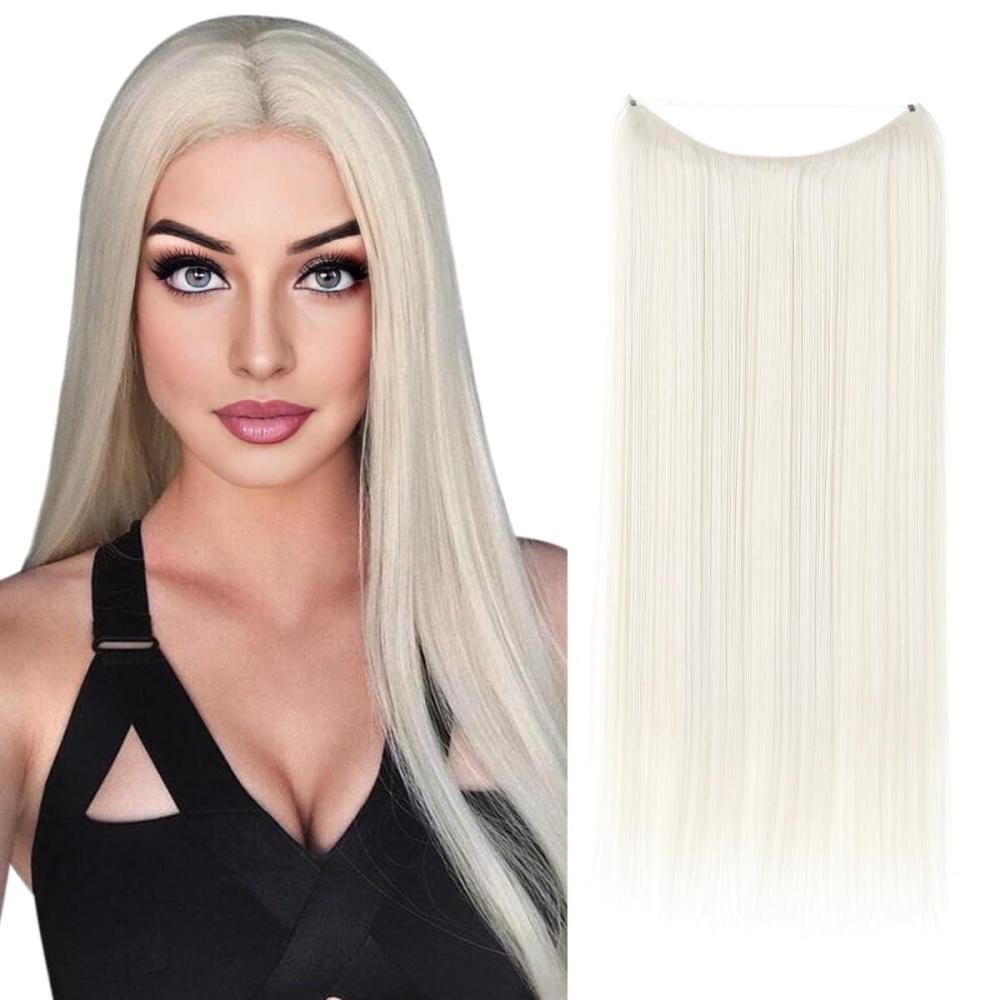 imageSARLA Invisible Wire Hair Extensions Straight Long Synthetic Hairpieces 22 Inch Adjustable Transparent Headband for Women Dirty BlondePlatinum Blonde