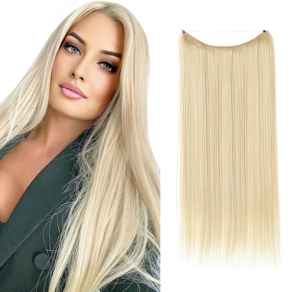 imageSARLA Invisible Wire Hair Extensions Straight Long Synthetic Hairpieces 22 Inch Adjustable Transparent Headband for Women Dirty BlondeStraightBeach Blonde