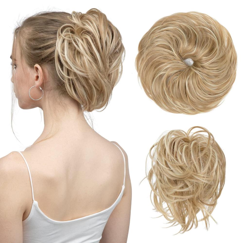 imageSARLA Messy Hair Bun Hair Pieces Curly Synthetic Updo Fake Scrunchies Ponytail Extension for Women Dirty Blonde 1PCS1PCDirty Blonde