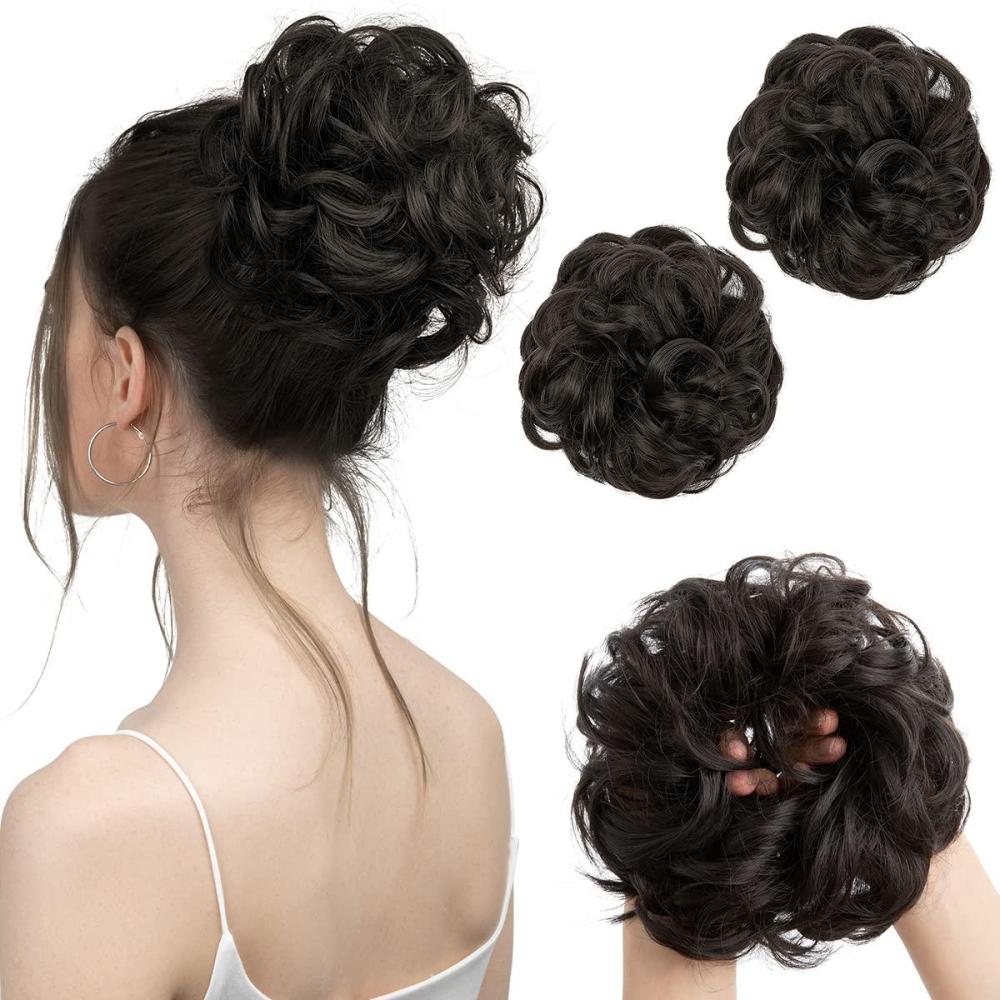imageSARLA Messy Hair Bun Hair Pieces Curly Synthetic Updo Fake Scrunchies Ponytail Extension for Women Dirty Blonde 1PCS2PCSBlack Brown
