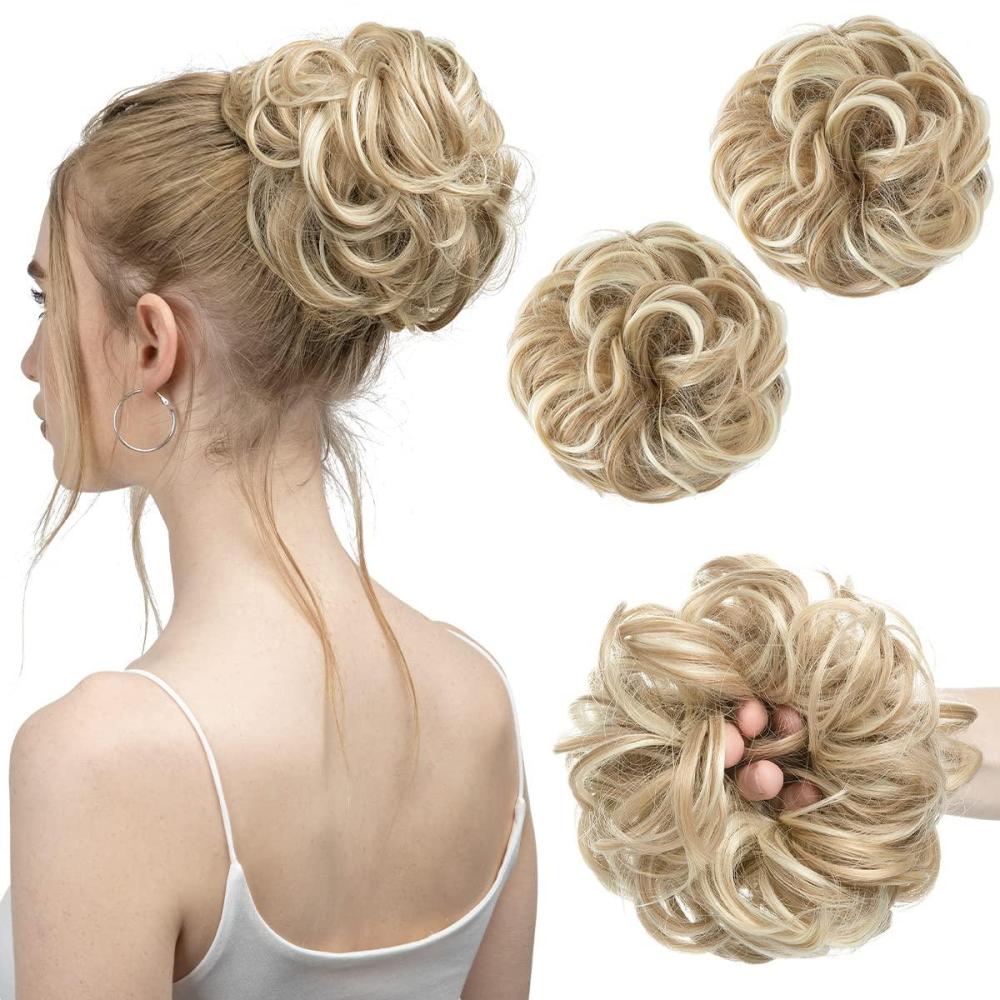 imageSARLA Messy Hair Bun Hair Pieces Curly Synthetic Updo Fake Scrunchies Ponytail Extension for Women Dirty Blonde 1PCS2PCSDirty Blonde