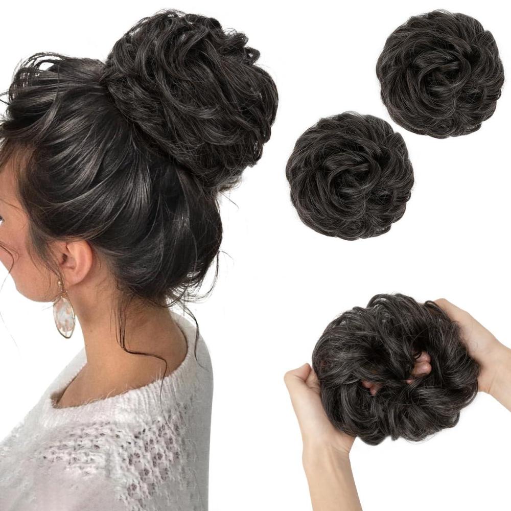 imageSARLA Messy Hair Bun Hair Pieces Curly Synthetic Updo Fake Scrunchies Ponytail Extension for Women Dirty Blonde 1PCS2PCSPepper Grey