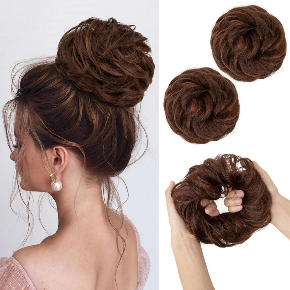 imageSARLA Messy Hair Bun Hair Pieces Curly Synthetic Updo Fake Scrunchies Ponytail Extension for Women Dirty Blonde 1PCS2PCSRed Vino