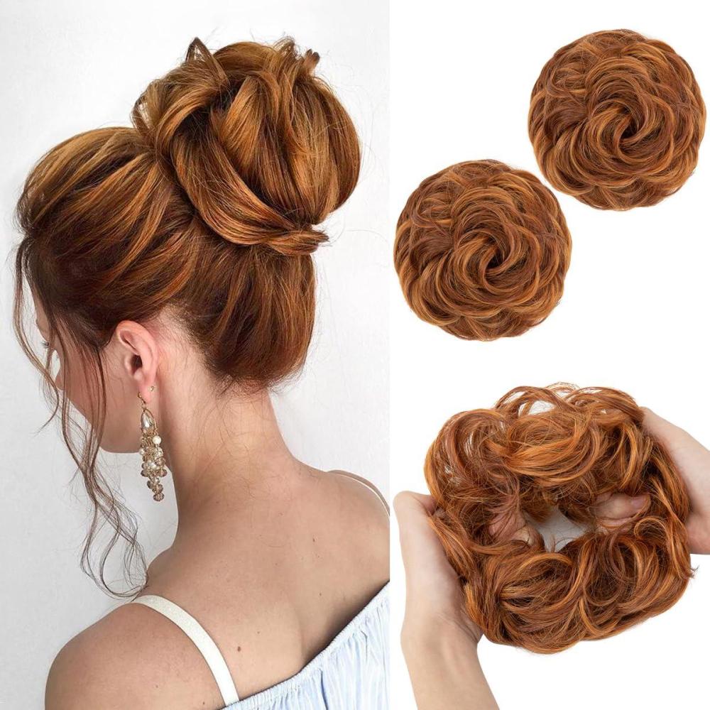 imageSARLA Messy Hair Bun Hair Pieces Curly Synthetic Updo Fake Scrunchies Ponytail Extension for Women Dirty Blonde 1PCS2PCSTizian Red