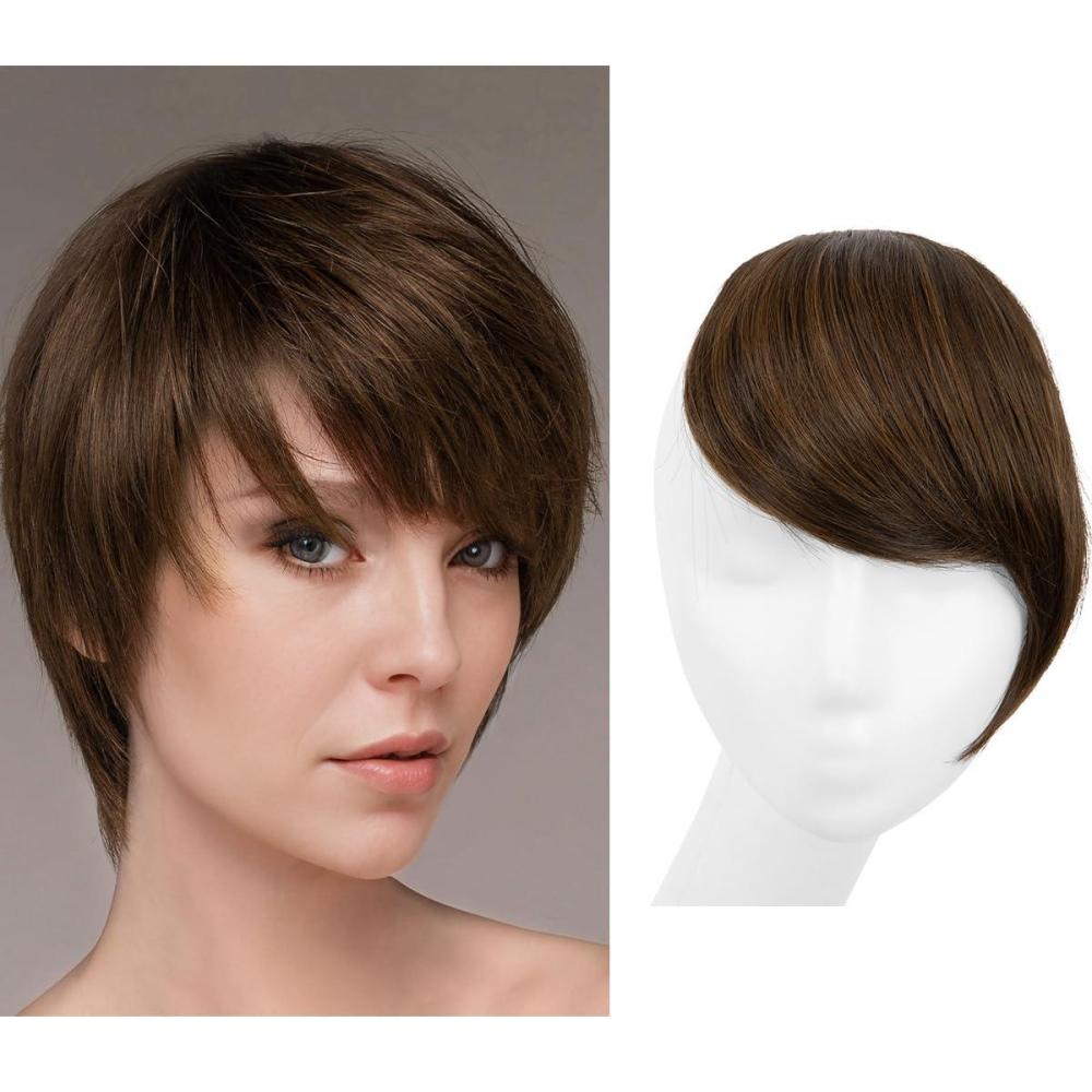 imageSARLA Side Hair Bangs Clip in Off Black One Piece Straight Synthetic Bangs Extension for WomenChocolate