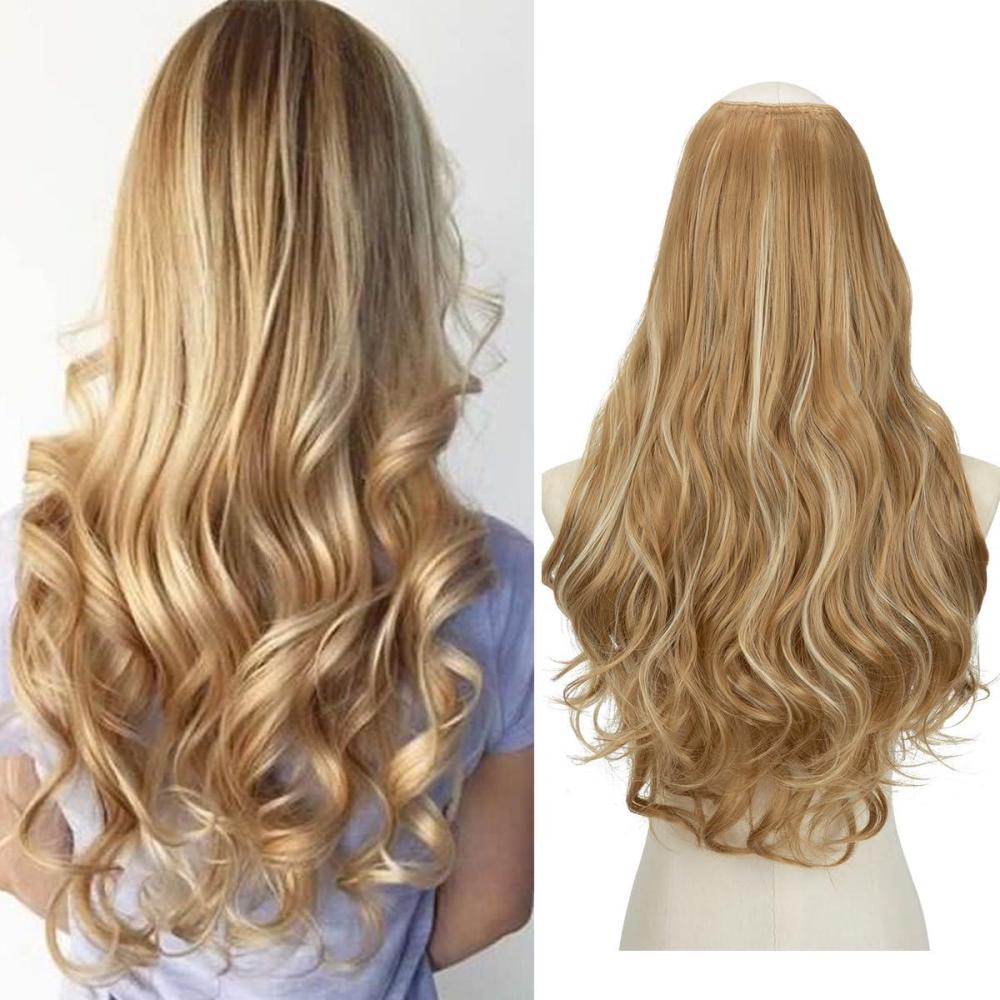 imageSARLA U Part Hair Extensions Dirty Blonde Full Head Clip in Synthetic Wave Curly Hairpiece Long 24 Inch for WomenHoney Blonde Bleach Blonde