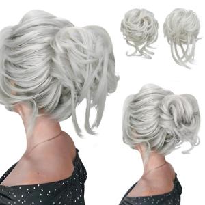 SARLA 2PCS Blonde Messy Bun Hair Pieces for Women Detachable Claw Clip Wavy Curly Synthetic Hairpieces for Updos with Tendrils Fake Scrunchies Ponytail Extension Dirty Blonde(2PCS-White-No Clip)