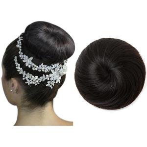 SARLA Dark Brown Hair Buns Extension Drawstring Updo Donut Chignon Straight Synthetic Fake Ballet Bun for Women Lady 1 Pcs(Black Brown)