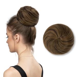 SARLA Dark Brown Hair Buns Extension Drawstring Updo Donut Chignon Straight Synthetic Fake Ballet Bun for Women Lady 1 Pcs(Coffee Brown)
