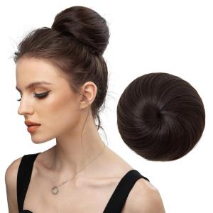 SARLA Dark Brown Hair Buns Extension Drawstring Updo Donut Chignon Straight Synthetic Fake Ballet Bun for Women Lady 1 Pcs(Dark Brown)