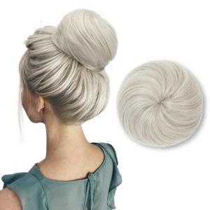 SARLA Dark Brown Hair Buns Extension Drawstring Updo Donut Chignon Straight Synthetic Fake Ballet Bun for Women Lady 1 Pcs(Ice Blonde)