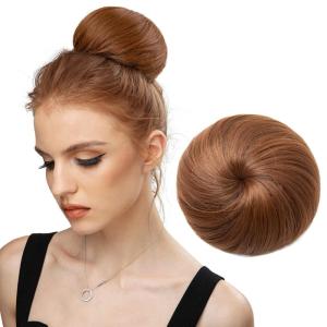 SARLA Dark Brown Hair Buns Extension Drawstring Updo Donut Chignon Straight Synthetic Fake Ballet Bun for Women Lady 1 Pcs(Light Auburn)