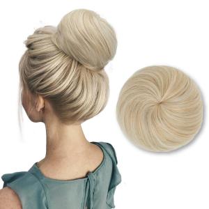 SARLA Dark Brown Hair Buns Extension Drawstring Updo Donut Chignon Straight Synthetic Fake Ballet Bun for Women Lady 1 Pcs(Light Champagne)