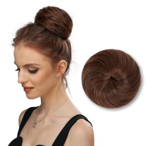SARLA Dark Brown Hair Buns Extension Drawstring Updo Donut Chignon Straight Synthetic Fake Ballet Bun for Women Lady 1 Pcs(Red Vino)