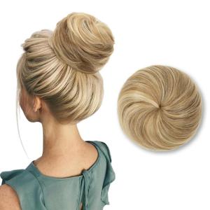 SARLA Dark Brown Hair Buns Extension Drawstring Updo Donut Chignon Straight Synthetic Fake Ballet Bun for Women Lady 1 Pcs(Sahara Beige)