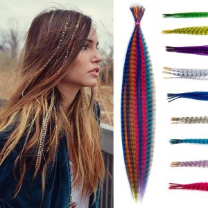 SARLA Feather Hair Extensions Kit Synthetic 16 Inch 100 Pcs I-tip Hair Feathers for Women 10 Mixed Colors with Plier Hook Beads Heat Friendly Fiber(50 pieces + tools)