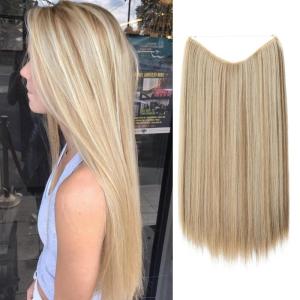 SARLA Invisible Wire Hair Extensions Straight Long Synthetic Hairpieces 22 Inch Adjustable Transparent Headband for Women Dirty Blonde(Bahama Beige)