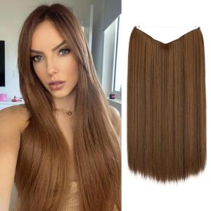 SARLA Invisible Wire Hair Extensions Straight Long Synthetic Hairpieces 22 Inch Adjustable Transparent Headband for Women Dirty Blonde(Chocolate)