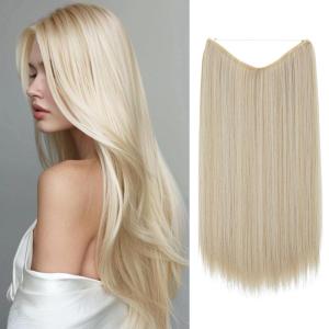 SARLA Invisible Wire Hair Extensions Straight Long Synthetic Hairpieces 22 Inch Adjustable Transparent Headband for Women Dirty Blonde(Cream Blonde)