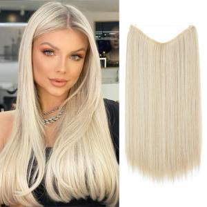 SARLA Invisible Wire Hair Extensions Straight Long Synthetic Hairpieces 22 Inch Adjustable Transparent Headband for Women Dirty Blonde(Light Champagne)