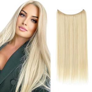 SARLA Invisible Wire Hair Extensions Straight Long Synthetic Hairpieces 22 Inch Adjustable Transparent Headband for Women Dirty Blonde(Straight-Beach Blonde)
