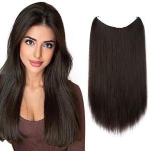 SARLA Invisible Wire Hair Extensions Straight Long Synthetic Hairpieces 22 Inch Adjustable Transparent Headband for Women Dirty Blonde(Straight-Black Brown)