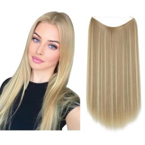 SARLA Invisible Wire Hair Extensions Straight Long Synthetic Hairpieces 22 Inch Adjustable Transparent Headband for Women Dirty Blonde(Straight-Dirty Blonde)