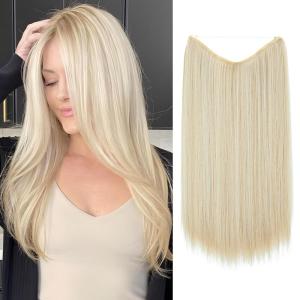 SARLA Invisible Wire Hair Extensions Straight Long Synthetic Hairpieces 22 Inch Adjustable Transparent Headband for Women Dirty Blonde(Sunny Blonde)
