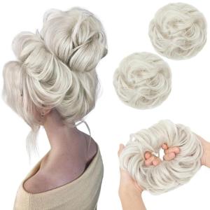 SARLA Messy Hair Bun Hair Pieces Curly Synthetic Updo Fake Scrunchies Ponytail Extension for Women Dirty Blonde 1PCS(2PCS-Ice Blonde)