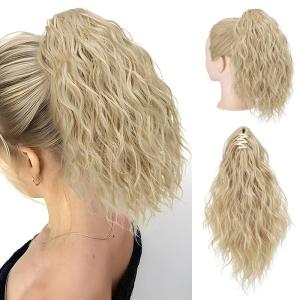 SARLA Short Ponytail Extension Claw Clip in 13 Inch Fluffy Synthetic Curly Wavy Pony Tail Hairpiece for Women Dirty Blonde(Pale Ash Blonde)