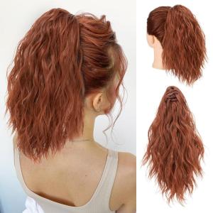 SARLA Short Ponytail Extension Claw Clip in 13 Inch Fluffy Synthetic Curly Wavy Pony Tail Hairpiece for Women Dirty Blonde(Reddish Brown)