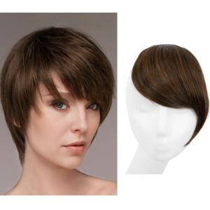 SARLA Side Hair Bangs Clip in Off Black One Piece Straight Synthetic Bangs Extension for Women(Chocolate)