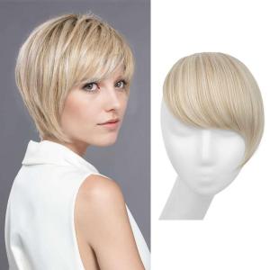 SARLA Side Hair Bangs Clip in Off Black One Piece Straight Synthetic Bangs Extension for Women(Cream Blonde)